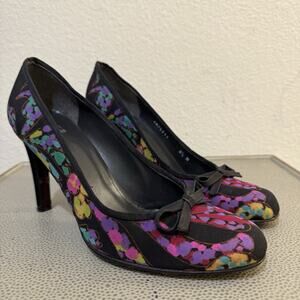 Stuart Weitzman Women Heels Shoes 8.5 N Black Wild Floral Bow Y2K Rare!